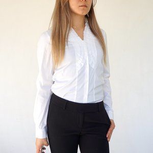 G2000 ruffled neckline white blouse shirt size 38
